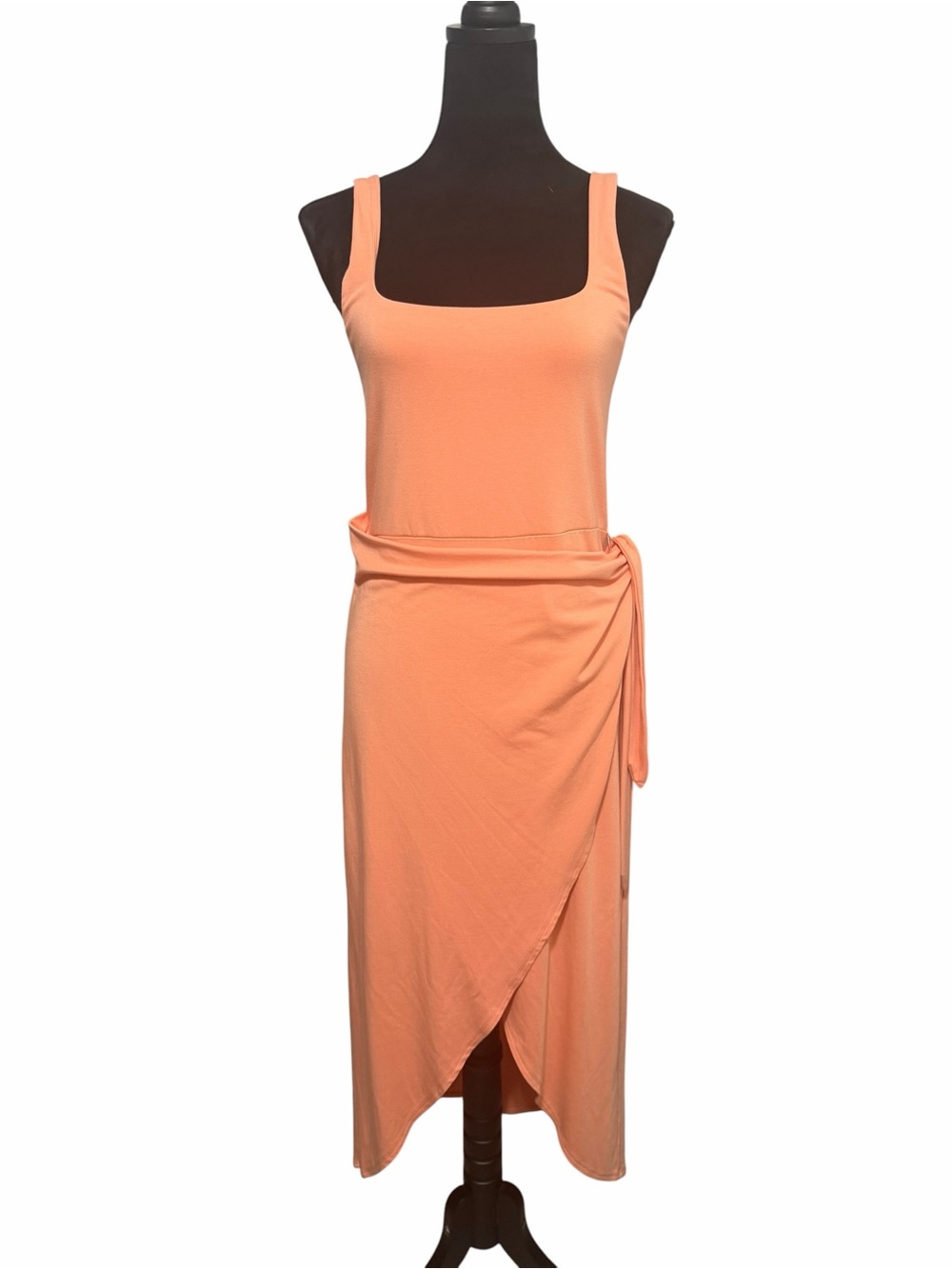 Aritzia Wilfred Saturn Sleeveless Wrap-Tie Midi Dress Peach - Picture 2 of 9